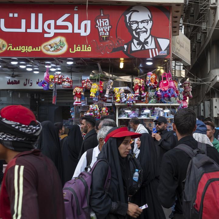 Shoppers at a marketplace in Karbala, Iraq