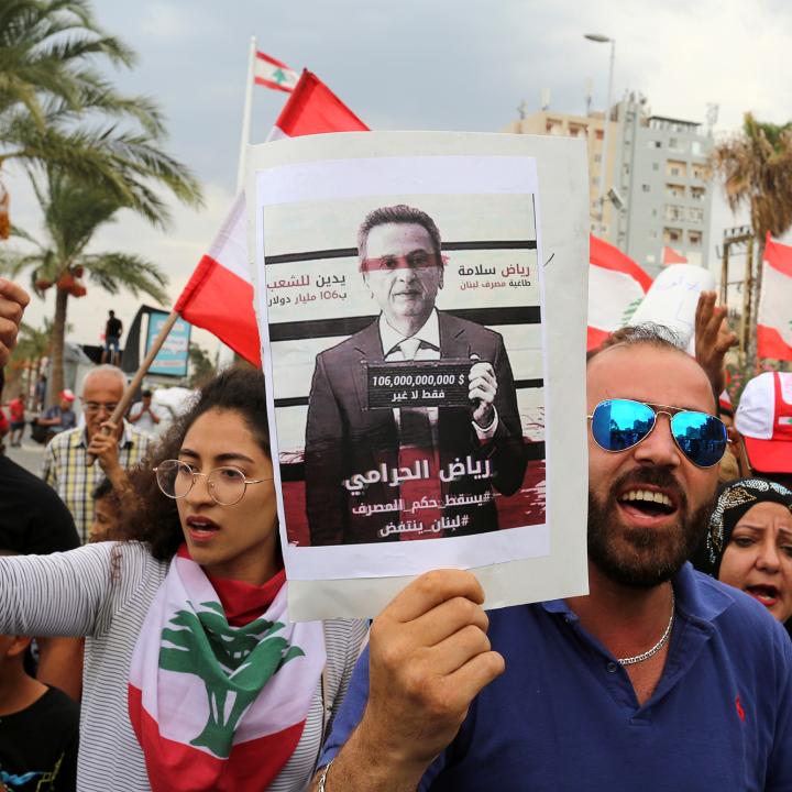 Lebanese protesters demonstrate against central bank official Riad Salameh in Tyre in 2019 - source: Reuters