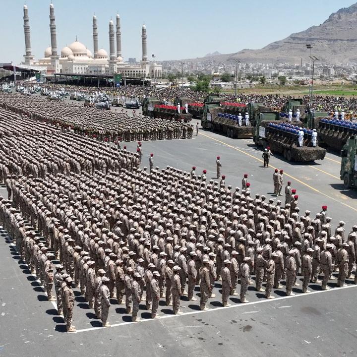 Houthi fighters parade with their missile systems in Sanaa in September 2023 - source: Reuters