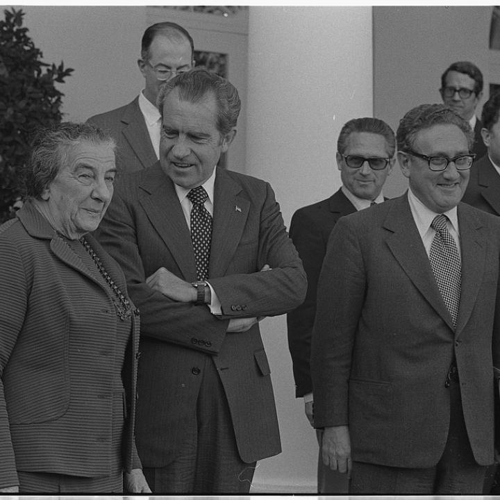 Israeli Prime Minister Golda Meir meets with U.S. President Richard Nixon and Secretary of State Henry Kissinger at the White House in 1973. Source: Library of Congress