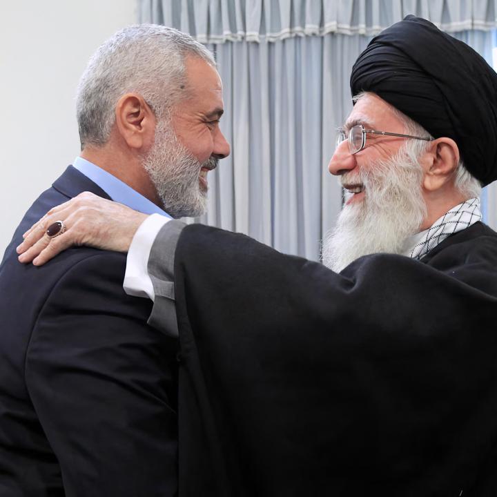 Hamas leader Ismail Haniyeh greets Iran’s Supreme Leader Ayatollah Ali Khamenei in Tehran in June 2023 - source: Reuters