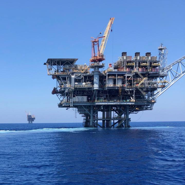 The Mari-B and Tamar gas platforms in the Mediterranean Sea off the coast of Israel - source: The Washington Institute