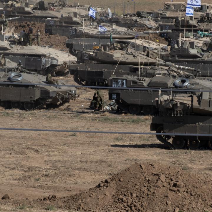 Photo of Israeli forces massing for ground operations in Gaza following the October 2023 Hamas attack.