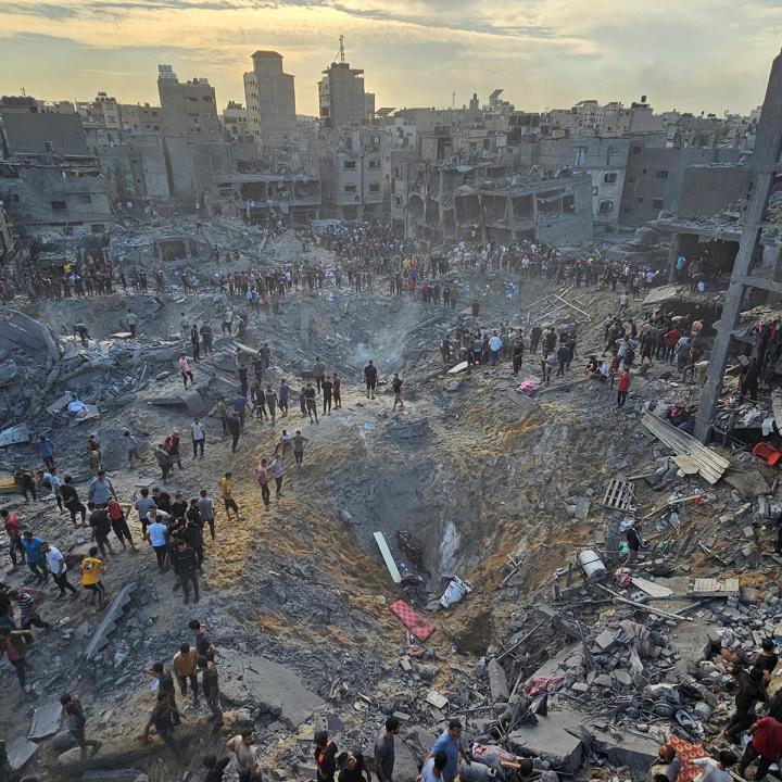 Destruction from the Israeli strike on Hamas targets at the Jabalia refugee camp, Gaza. 