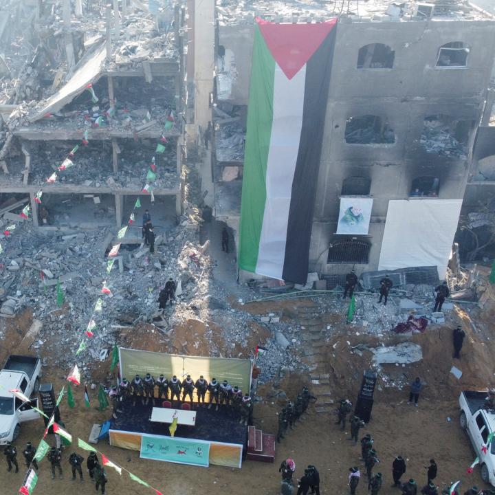 Aerial view of the site of an Israeli-Hamas prisoner-hostage swap in Gaza in January 2025 - source: Reuters