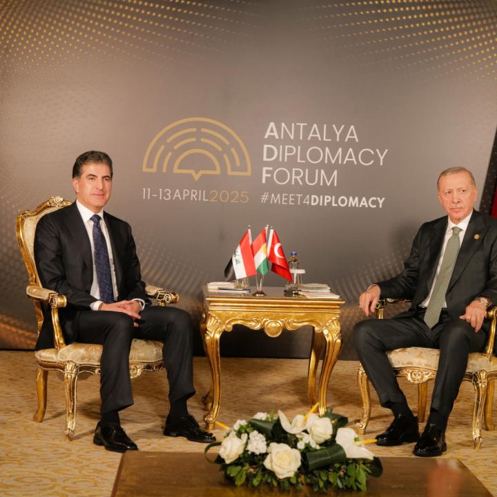 Barzani and Erdogan sitting across from each other, April 2025