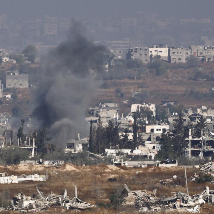 Smoke from an explosion across the Israeli border in Gaza, May 2025.