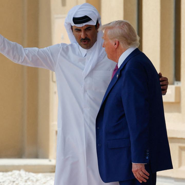 President Trump meets with Qatari leader Tamim al-Thani in Qatar in May 2025 - source: Reuters