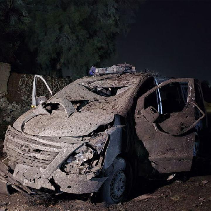 Photo of an Islamic State car bomb attack in Mayadin, Syria, May 2025.