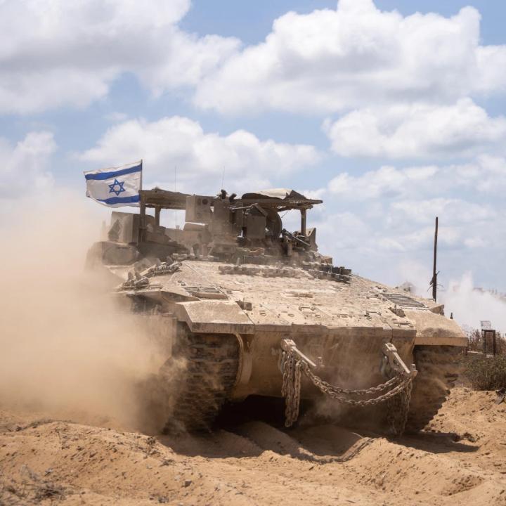 An IDF tank flies the Israeli flag while on operation inside Gaza in 2025 - source: IDF