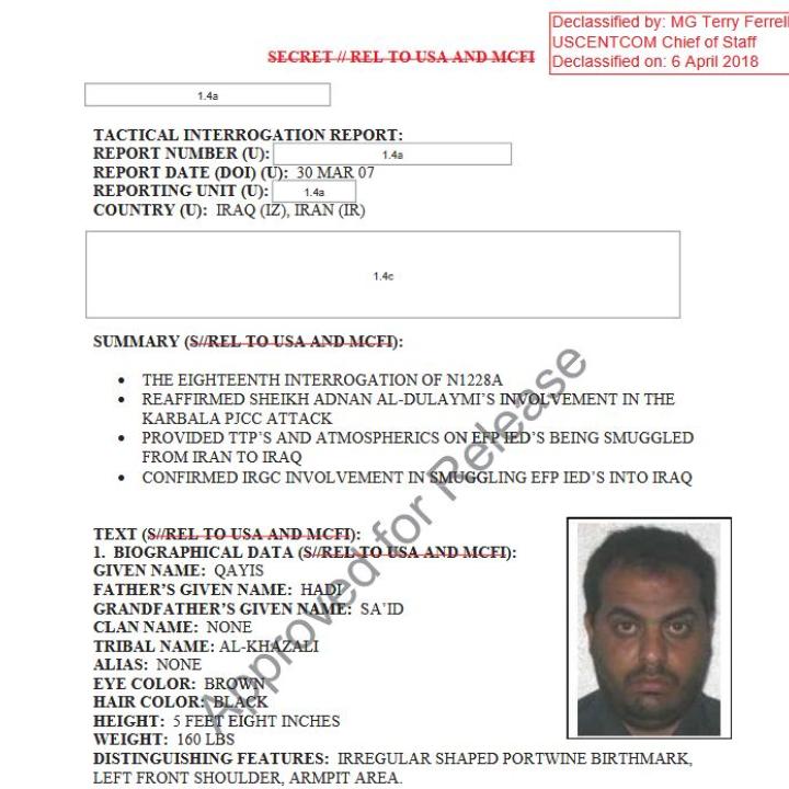 Qais al-Khazali's declassified interrogation file