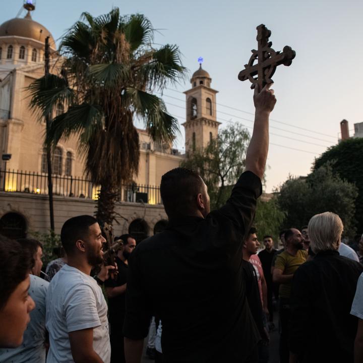 Syrian Christians demonstrate in Damascus following the suicide bombing of the Mar Elias church - source: Reuters