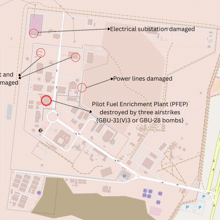 Map of Iran's Natanz nuclear facility after Israeli military strikes.