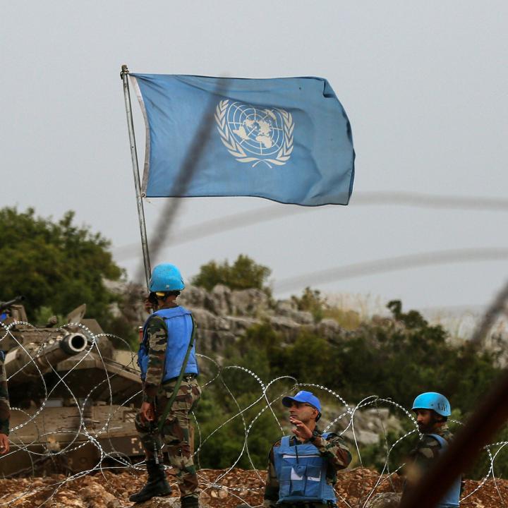 UN peacekeepers affiliated with UNIFIL are pictured along the Israel-Lebanon border - source: Reuters