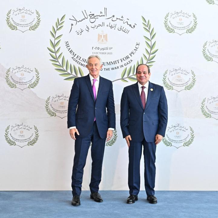 Former British prime minister Tony Blair and Egyptian president Sisi at the 2025 Sharm El Sheikh conference on the Gaza conflict - source: Reuters