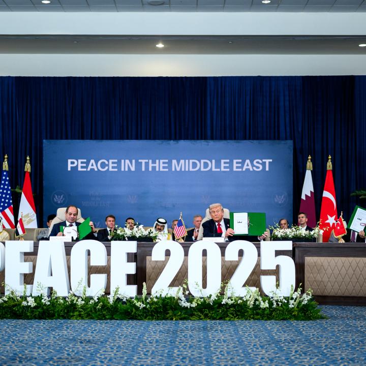 President Trump and Middle Eastern leaders sign documents relating to the Gaza Ceasefire - source: The White House