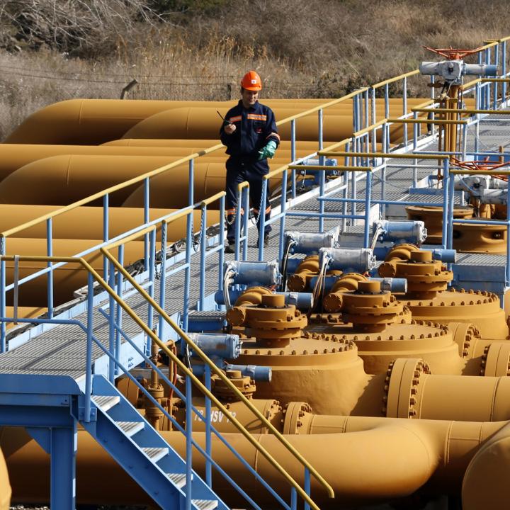 A worker inspects oil pipes near Turkey's Mediterranean Coast - source: Reuters