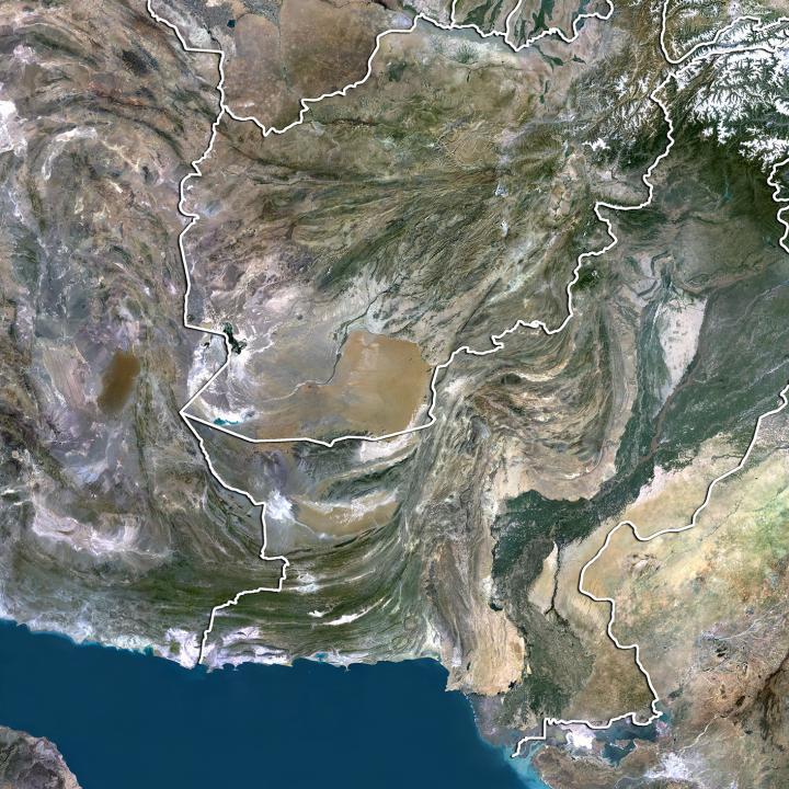 A satellite map with political borders overlaid shows Afghanistan, Iran, and Pakistan - source: Reuters