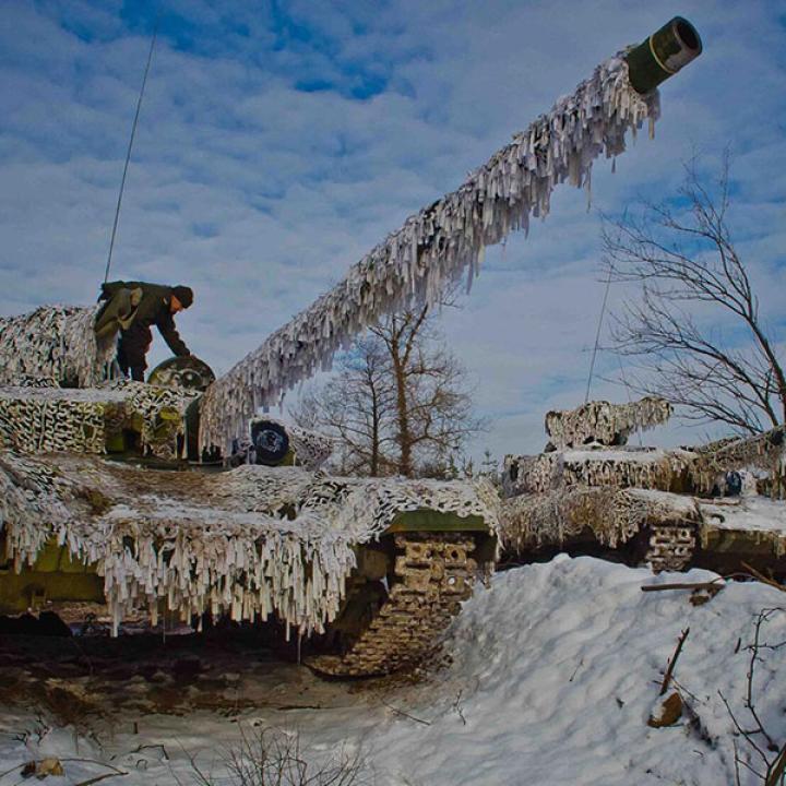 Photo of frozen Russian tanks in Ukraine.