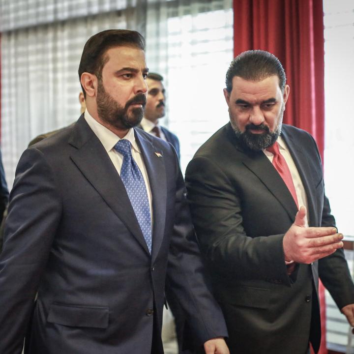 Haibat al-Halbousi (R), Speaker of the Iraqi Parliament, welcomes Iraqi Prime Minister-designate Ali al-Zaidi (L) at the parliament building ahead of a parliamentary session for a confidence vote on the cabinet formed by al-Zaidi - source: Reuters