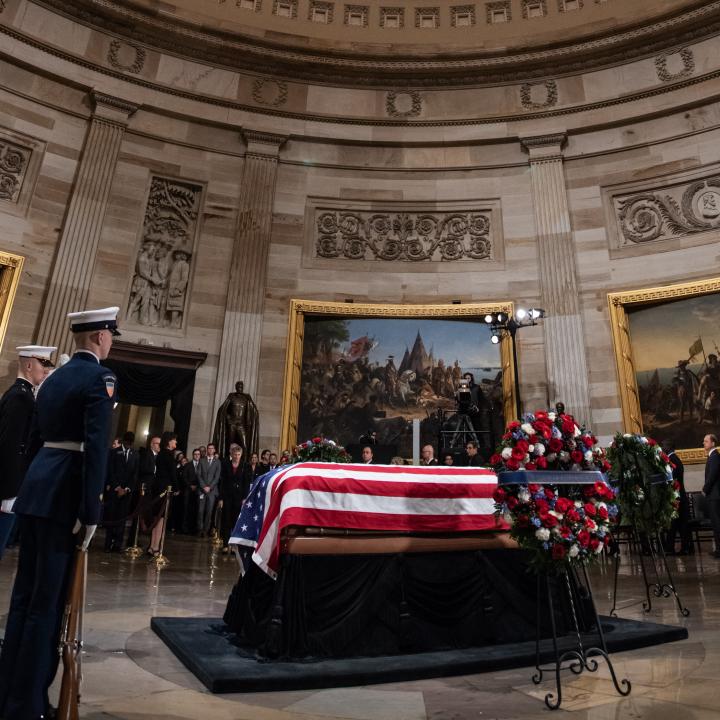 A dignitary lies in state with an honor guard at the U.S. Capitol Rotunda - source: Architect of the Capitol