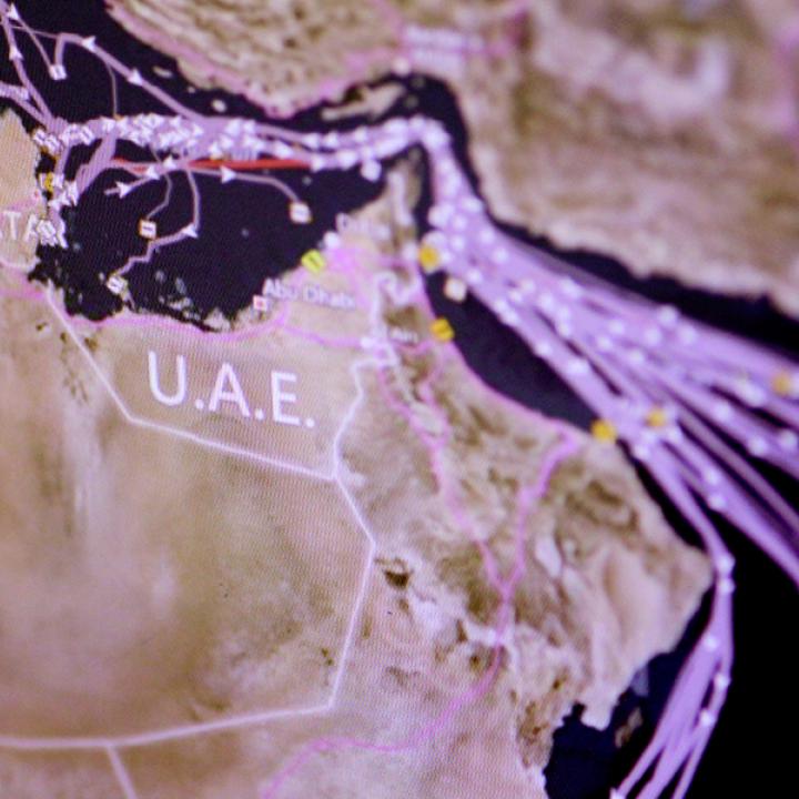 A map shows the routes of ships into and out of the Persian Gulf via the Strait of Hormuz - source: Reuters