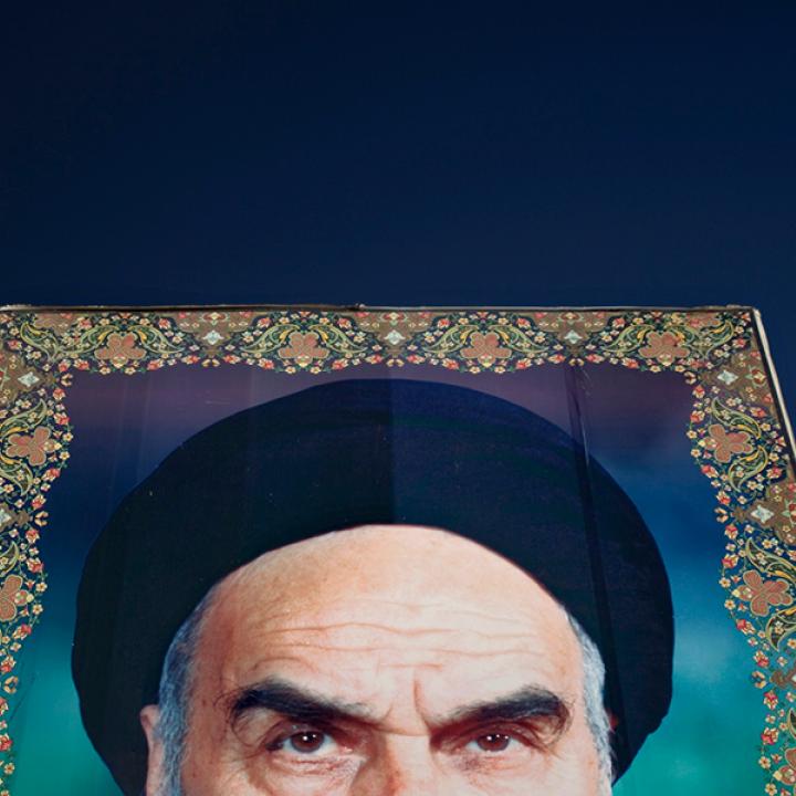 A banner of Iran's former Supreme leader Khomeini