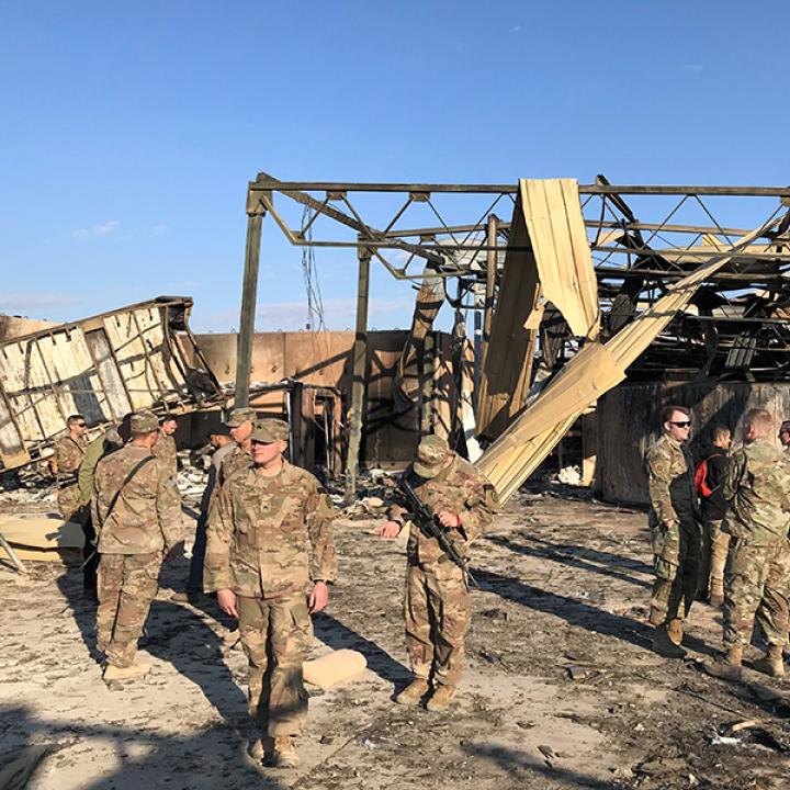 U.S. soldiers at an Iraqi base after a rocket attack by Iran-backed militias