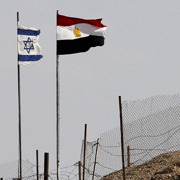 Egyptian and Israeli flags along the Sinai border