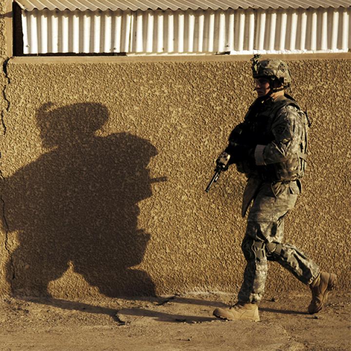 A U.S. Army soldier on patrol in Iraq