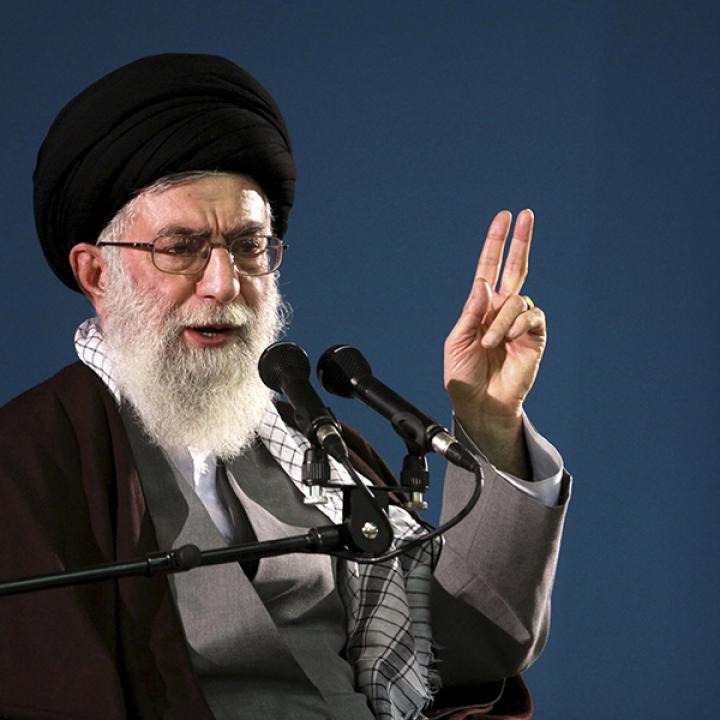 Iran's supreme leader, Ayatollah Ali Khamanei, gestures while speaking