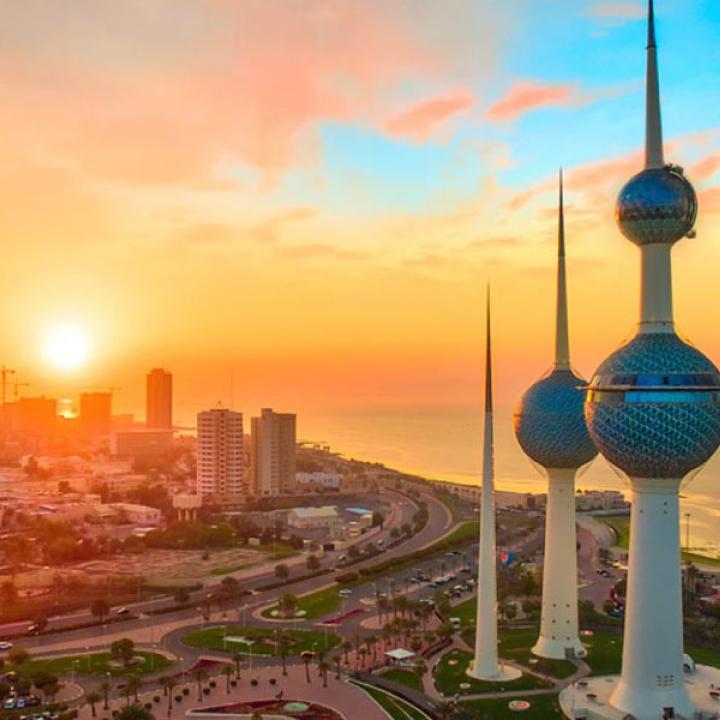 Kuwait City at sunset.