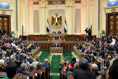 Egyptian president Sisi is sworn in to a second term in Parliament in 2018.