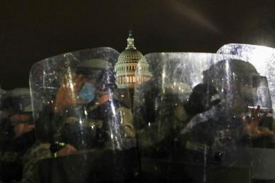 National Guard soldiers protect the United States Capitol building.