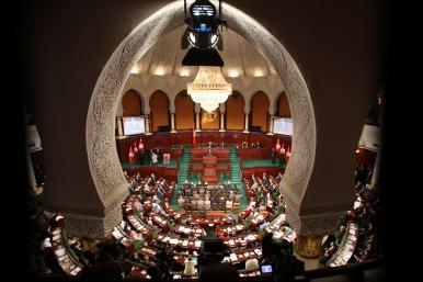 Tunisia's King Mohammed VI addresses the Tunisian parliament