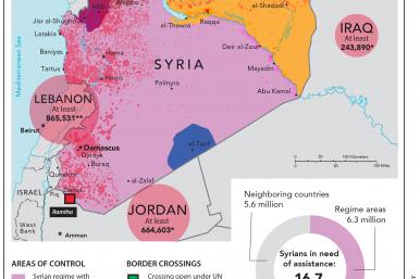 Map showing Syrians in need of humanitarian assistance.