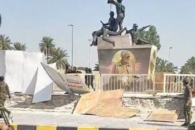 Militia demolish hoardings at July 14 monument, May 26, 2021