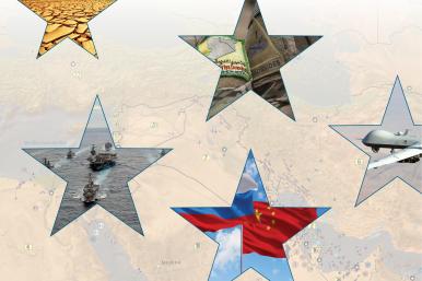 Stars: cracked earth climate change, U.S. military insignia, tankers, drone