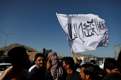 The Taliban flag on display in Kabul, Afghanistan