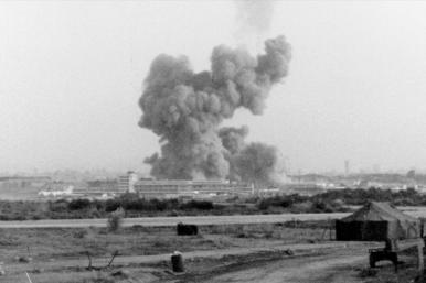 Photo showing 1983 terrorist attack at U.S. Marine barracks in Beirut, Lebanon.