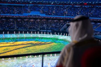 Abu Dhabi Crown Prince Sheikh Mohammed bin Zayed Al Nahyan watches the opening ceremony of the 2022 Beijing Winter Olympics in Beijing - source: Reuters