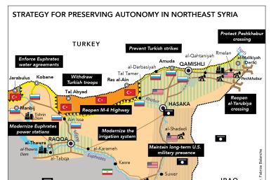 Map illustrating strategies for preserving autonomy in northeast Syria.