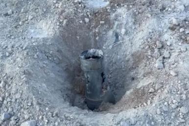 Rocket crater, Omar oilfield in Syria, April 6, 2022