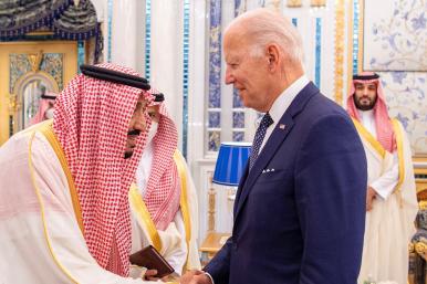 President Joe Biden greets Saudi King Salman in Jeddah in July 2022 - source: Reuters