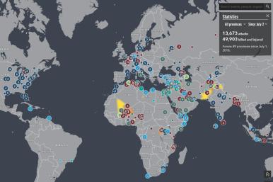 Screenshot of The Washington Institute's Islamic State interactive map