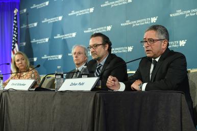  Elise Labott, Dennis Ross, David Schenker, and Zohar Palti speak at the Institute's 2023 Soref Symposium. Source: The Washington Institute