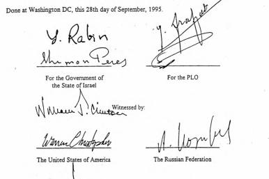 Signature page of the Oslo II Accords agreement - source: U.S. Government