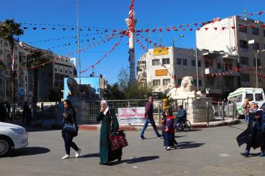 Pedestrians near Manara Circle, downtown Ramallah