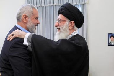 Hamas leader Ismail Haniyeh greets Iran’s Supreme Leader Ayatollah Ali Khamenei in Tehran in June 2023 - source: Reuters