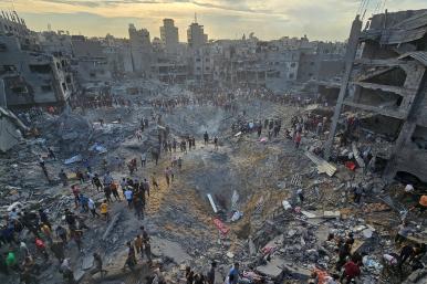 Destruction from the Israeli strike on Hamas targets at the Jabalia refugee camp, Gaza. 